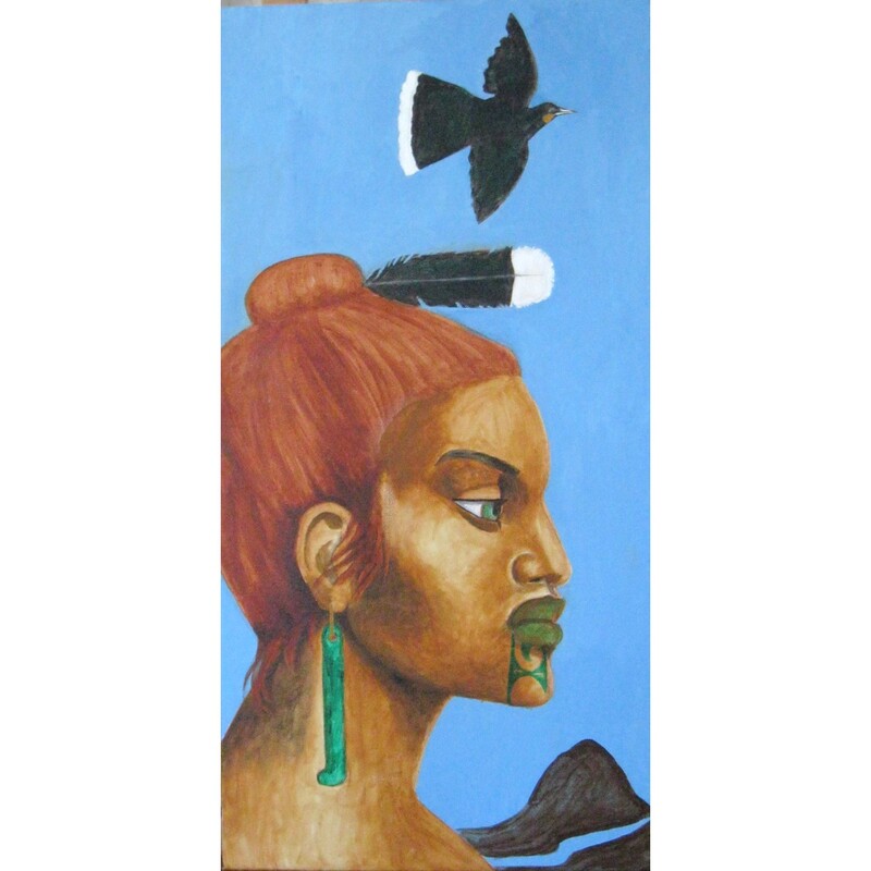 Robyn Kahukiwa- "Wahine Toa I", Acrylic on Canvas, 760 x 380mm, 2021