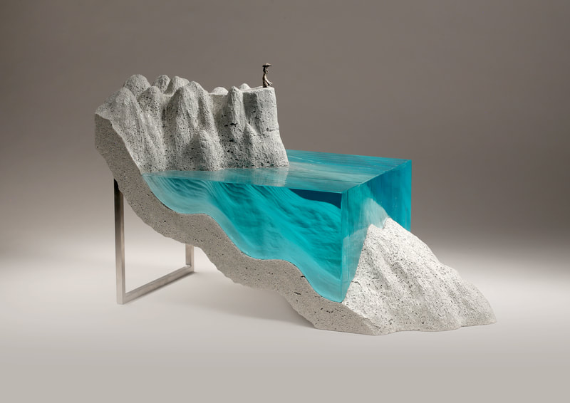 Ben Young, "Weathering the Storm", Laminated float glass, cast concrete and cast bronze and stainless steel base, W 540 x H 300 x D 250mm, 2018, SOLD