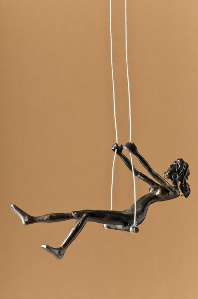 John Wolter, "Swing", 300 long x 110mm wide, Blackened steel with a polished waxed finish and stainless steel wire